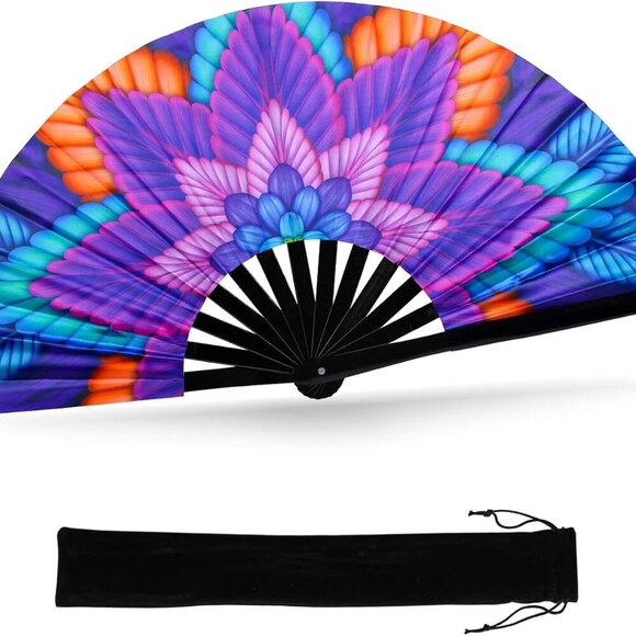 Accessories - Folding Hand Fan for Rave, UV Glow Fan, Large Bamboo Fan for Drag Queen, Women a